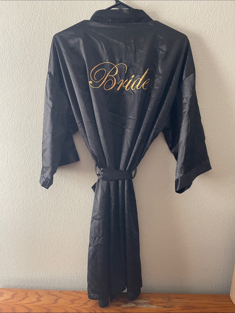 Black 'Bride' Satin Robe with Gold Script